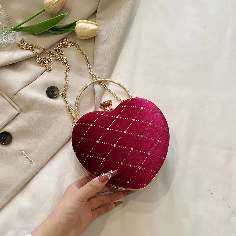 Heart Shape Handbag Womens Red Wedding Purse Evening Party Hand Bags Cute Chain Crossbody Bags Heart Shaped Bag