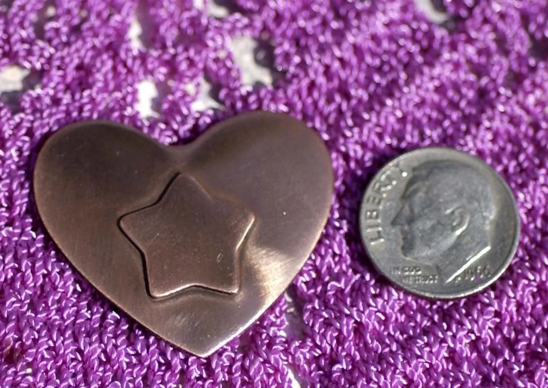 Heart shapes with Star Embossed on Heart Blank Cutout for Enameling Stamping Texturing Metalworking Jewelry Making Blanks