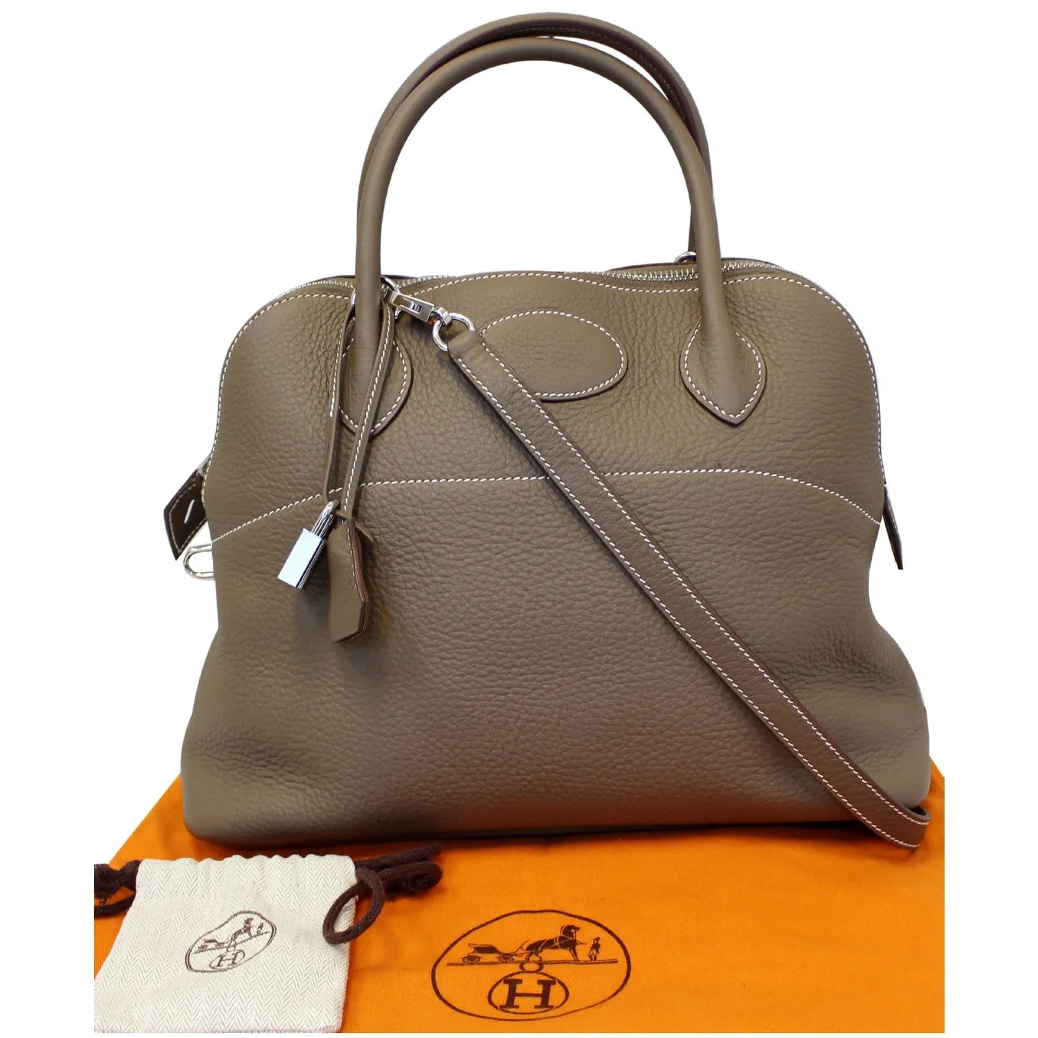 HERMES Bolide 31 Taurillon Clemence Leather Shoulder Bag Etoupe