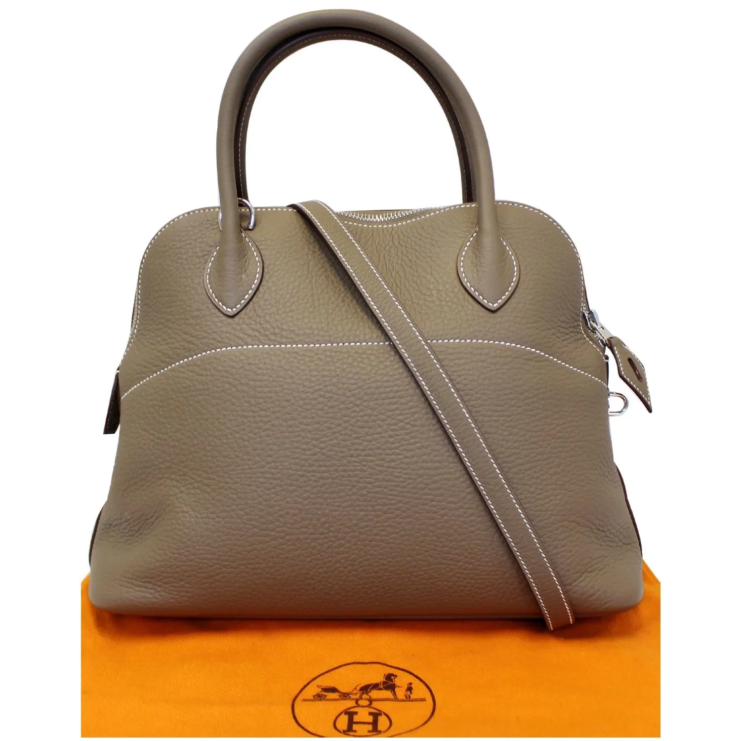 HERMES Bolide 31 Taurillon Clemence Leather Shoulder Bag Etoupe