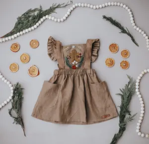 Holiday Gingerbread Hand Embroidered 3 Piece Pinafore