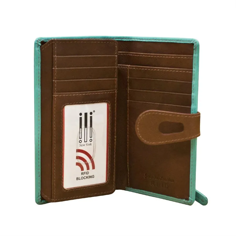 ILI 7813 TQ/TOFFEE MIDI CUT OUT TAB WALLET INTERNATIONAL LEATHER INDUSTRIES
