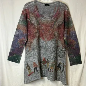 Inoah Women’s Multicolor Graphic Sweater Size XL Scoop Neck Long Sleeve