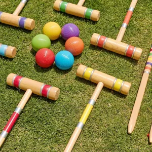 ix Player Croquet et with Premium Rubber Wooden 28in Colored Balls