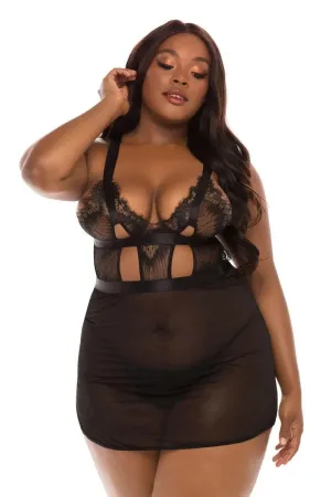 Janet Eyelash Lace and Mesh Babydoll Set