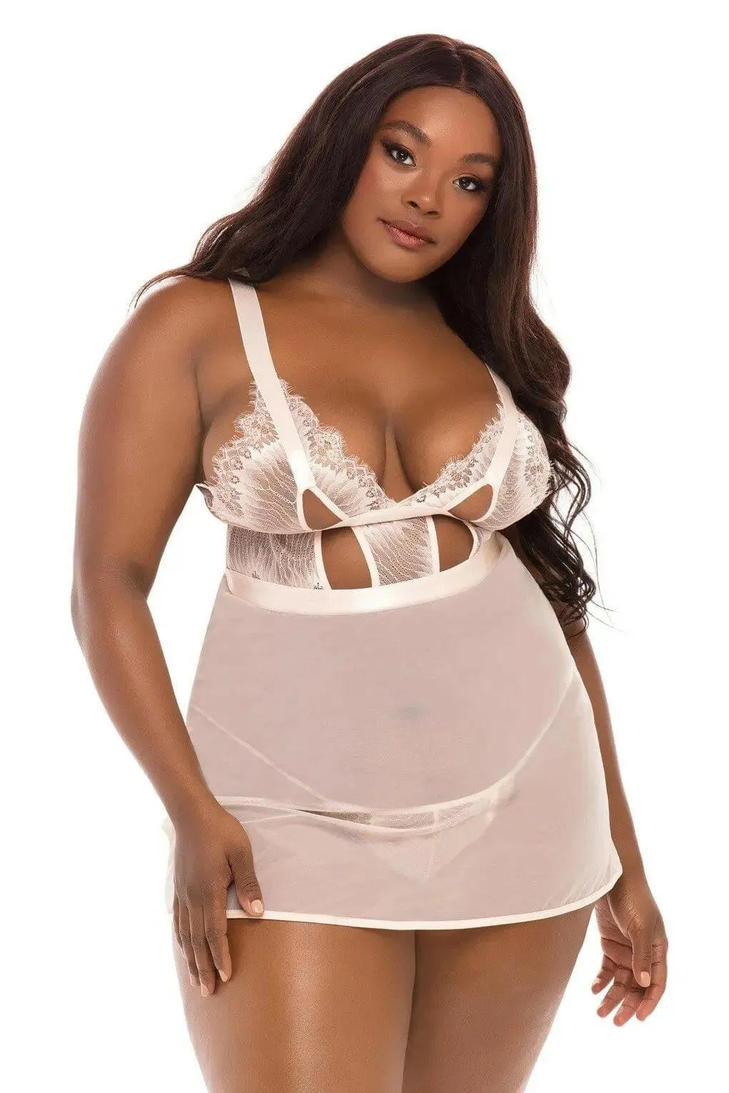 Janet Eyelash Lace and Mesh Babydoll Set