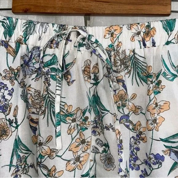 Japna L White Orange Blue Purple Green Floral Bird Print PJ Set Top &amp; Shorts