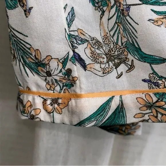 Japna L White Orange Blue Purple Green Floral Bird Print PJ Set Top &amp; Shorts