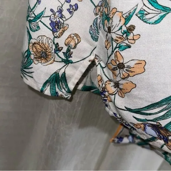 Japna L White Orange Blue Purple Green Floral Bird Print PJ Set Top &amp; Shorts