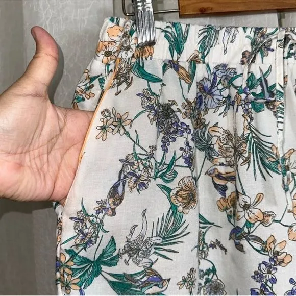 Japna L White Orange Blue Purple Green Floral Bird Print PJ Set Top &amp; Shorts