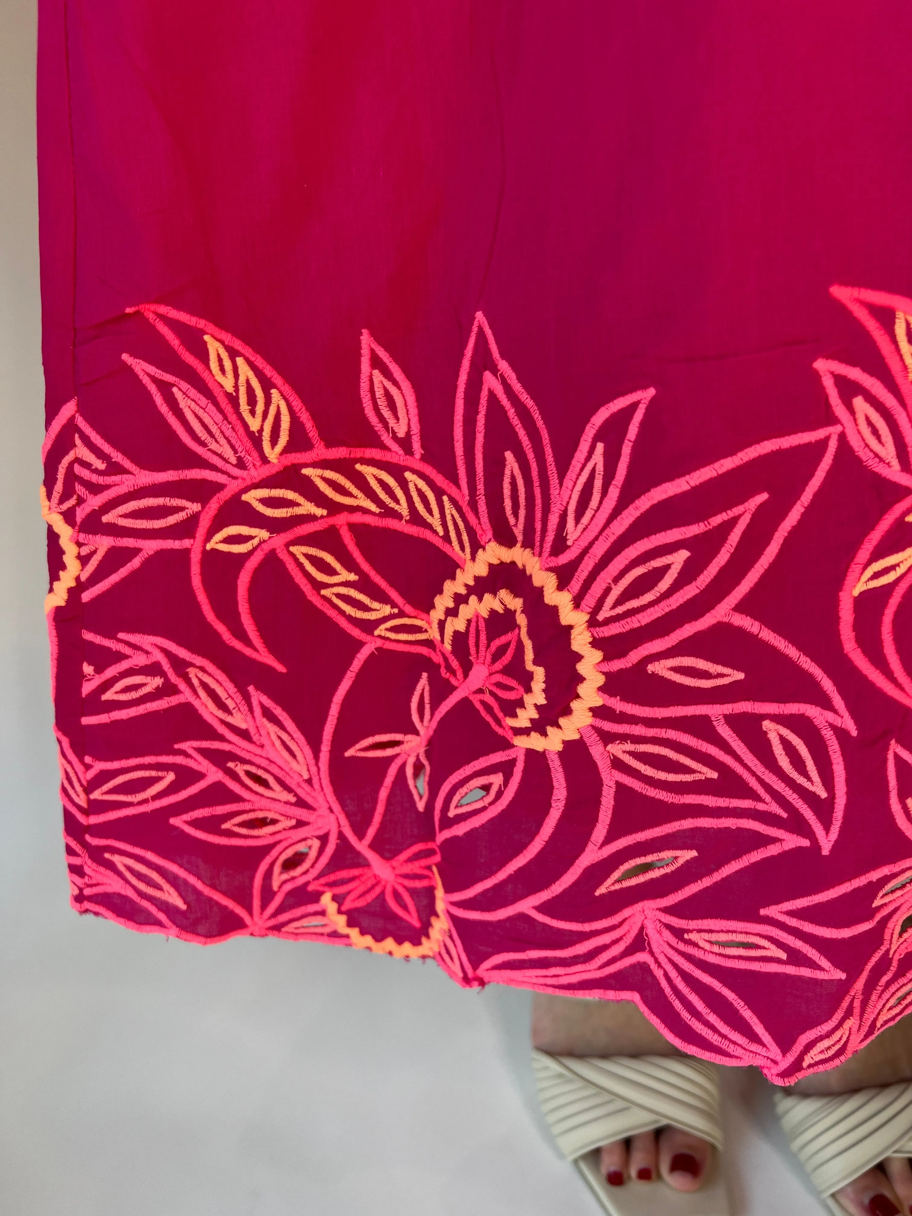 Juliet Dunn Cut Out Tie Dress Fuschia