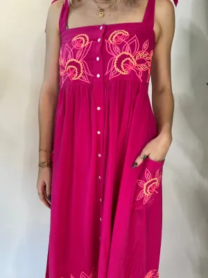 Juliet Dunn Cut Out Tie Dress Fuschia