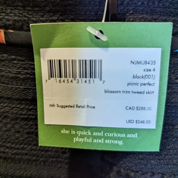 KATE Spade Black and Multicolor Tweed Mini Skirt Size 4 New