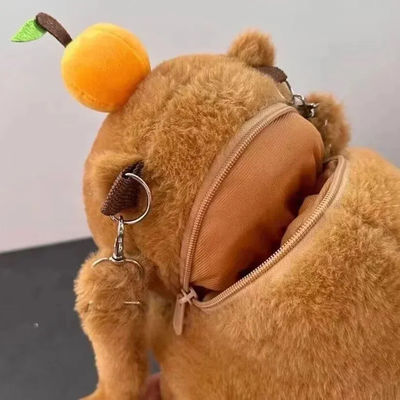 Kawaii Capybara Plush Backpack 🐾🎒 - Adorable Strawberry Hat Turtle Design, 33cm Stuffed Toy Pendant!
