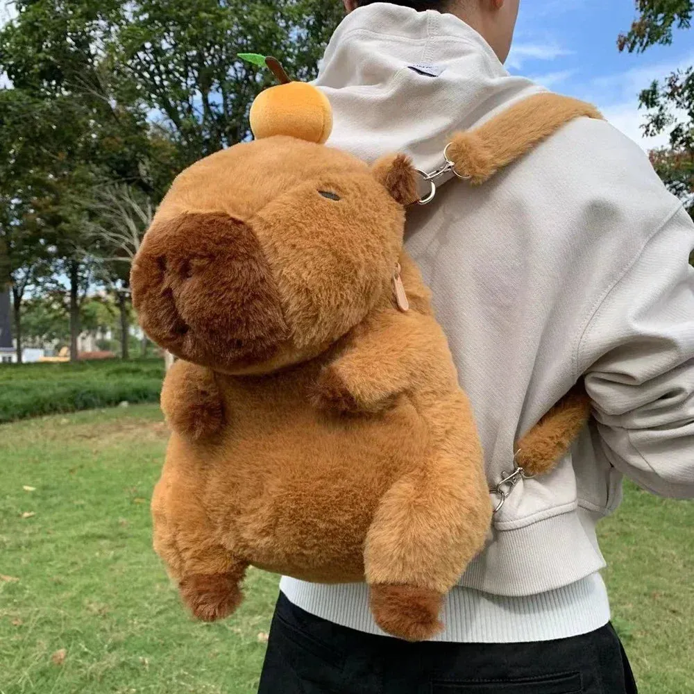 Kawaii Capybara Plush Backpack 🐾🎒 - Adorable Strawberry Hat Turtle Design, 33cm Stuffed Toy Pendant!