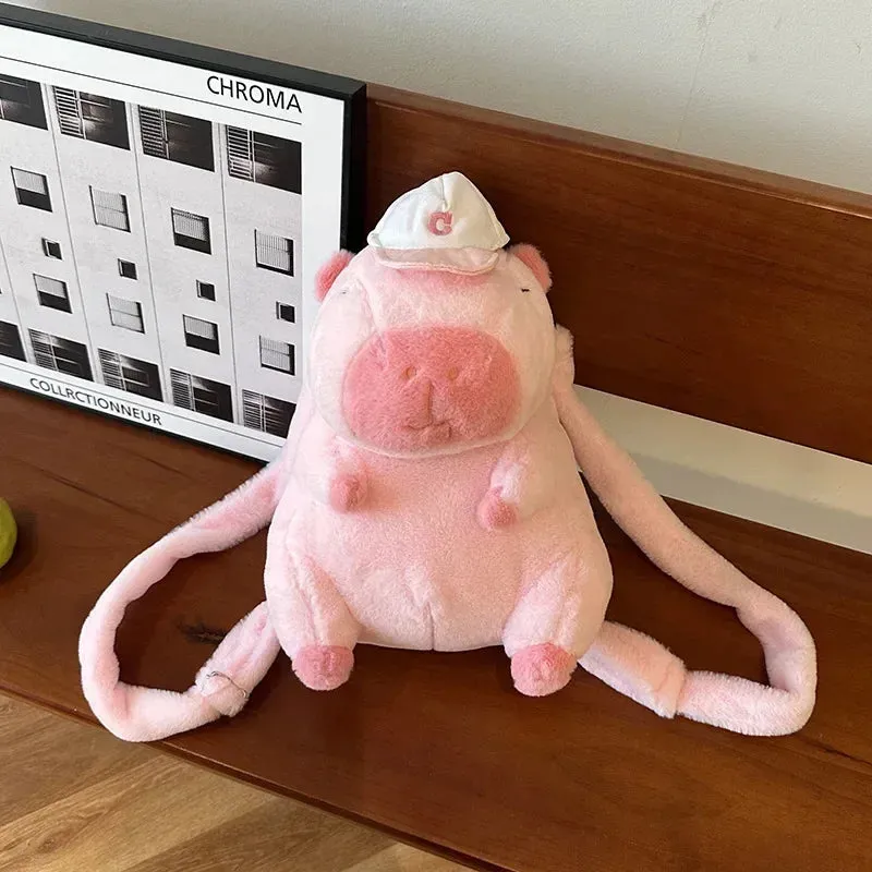 Kawaii Capybara Plush Backpack 🐾🎒 - Adorable Strawberry Hat Turtle Design, 33cm Stuffed Toy Pendant!