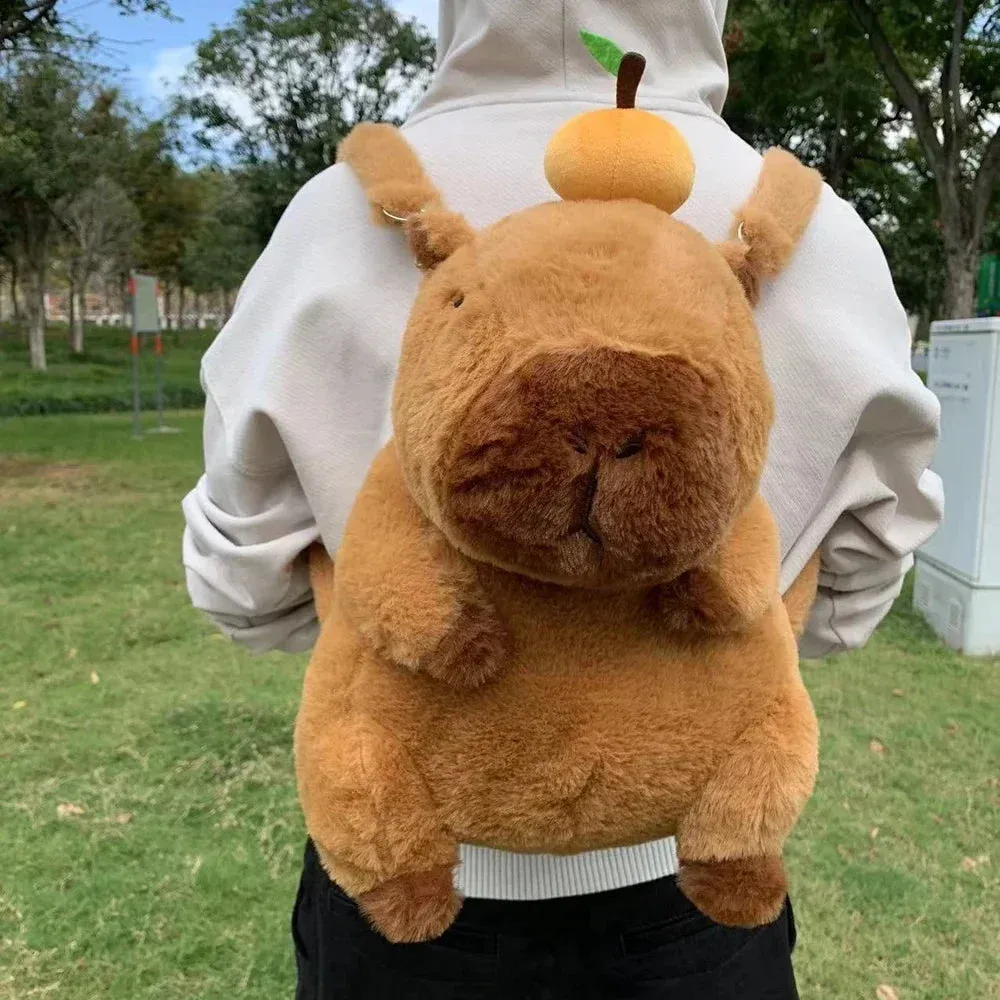 Kawaii Capybara Plush Backpack 🐾🎒 - Adorable Strawberry Hat Turtle Design, 33cm Stuffed Toy Pendant!