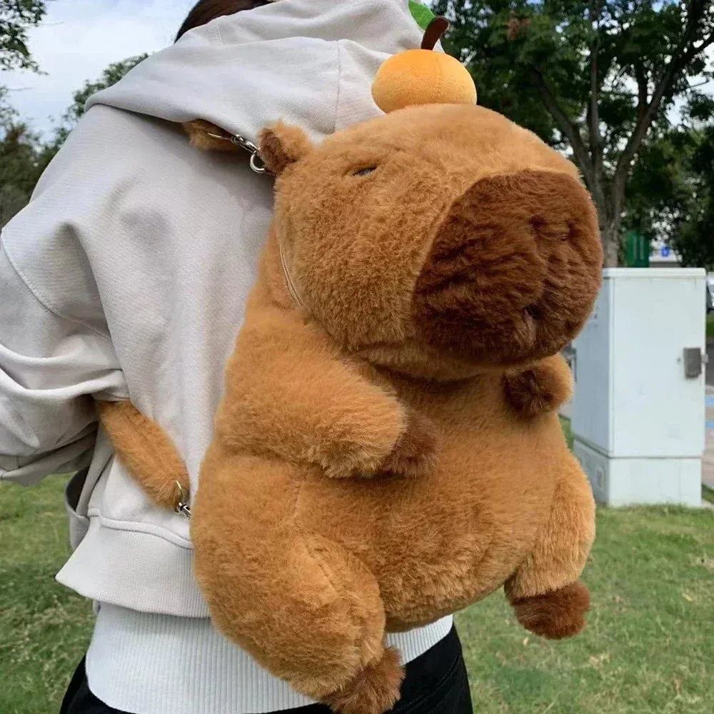 Kawaii Capybara Plush Backpack 🐾🎒 - Adorable Strawberry Hat Turtle Design, 33cm Stuffed Toy Pendant!