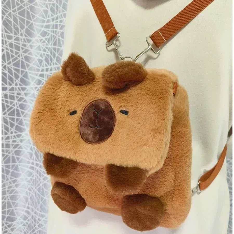 Kawaii Capybara Plush Backpack 🐾🎒 - Adorable Strawberry Hat Turtle Design, 33cm Stuffed Toy Pendant!