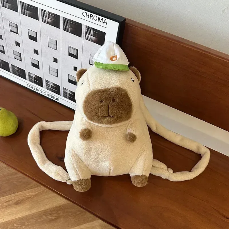Kawaii Capybara Plush Backpack 🐾🎒 - Adorable Strawberry Hat Turtle Design, 33cm Stuffed Toy Pendant!