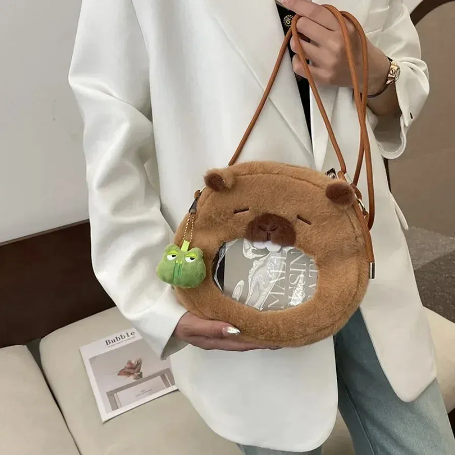 Kawaii Capybara Plush Backpack 🐾🎒 - Adorable Strawberry Hat Turtle Design, 33cm Stuffed Toy Pendant!