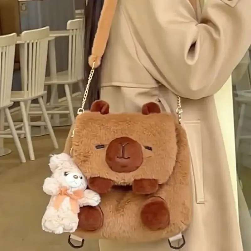 Kawaii Capybara Plush Backpack 🐹✨ | Cute Large Capacity Schoolbag for Students & Women 🎒💖 | Versatile Handbag & Crossbody Bag