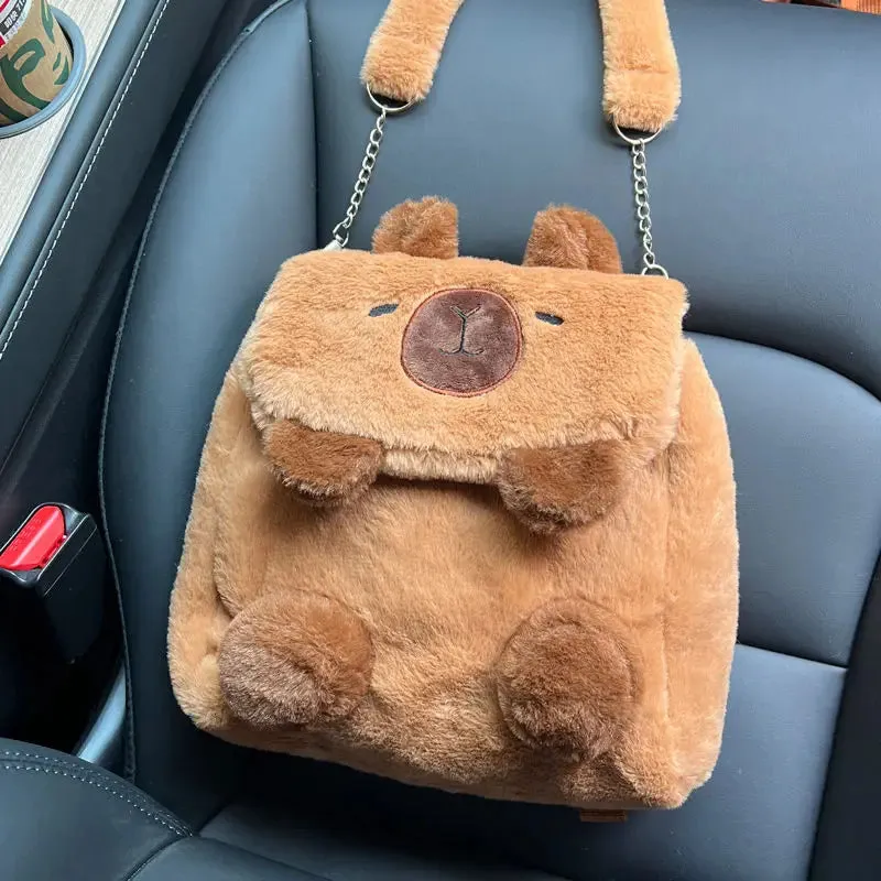 Kawaii Capybara Plush Backpack 🐹✨ | Cute Large Capacity Schoolbag for Students & Women 🎒💖 | Versatile Handbag & Crossbody Bag