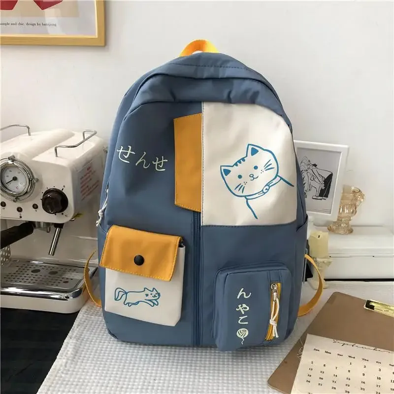 Kawaii Cat Backpack for Kids 🐾 | Large Capacity School Bag 🎒 | Cute Animal Print Design 🌈