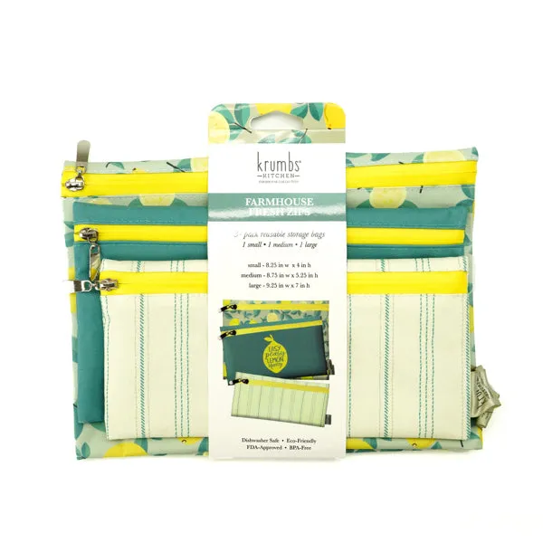 Krumbs Kitchen Farmhouse Fresh Zips Reuseable Storage Bags - 3-Pack