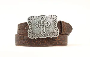 LADIES CROSS EMBOSSED LEATHER BELT