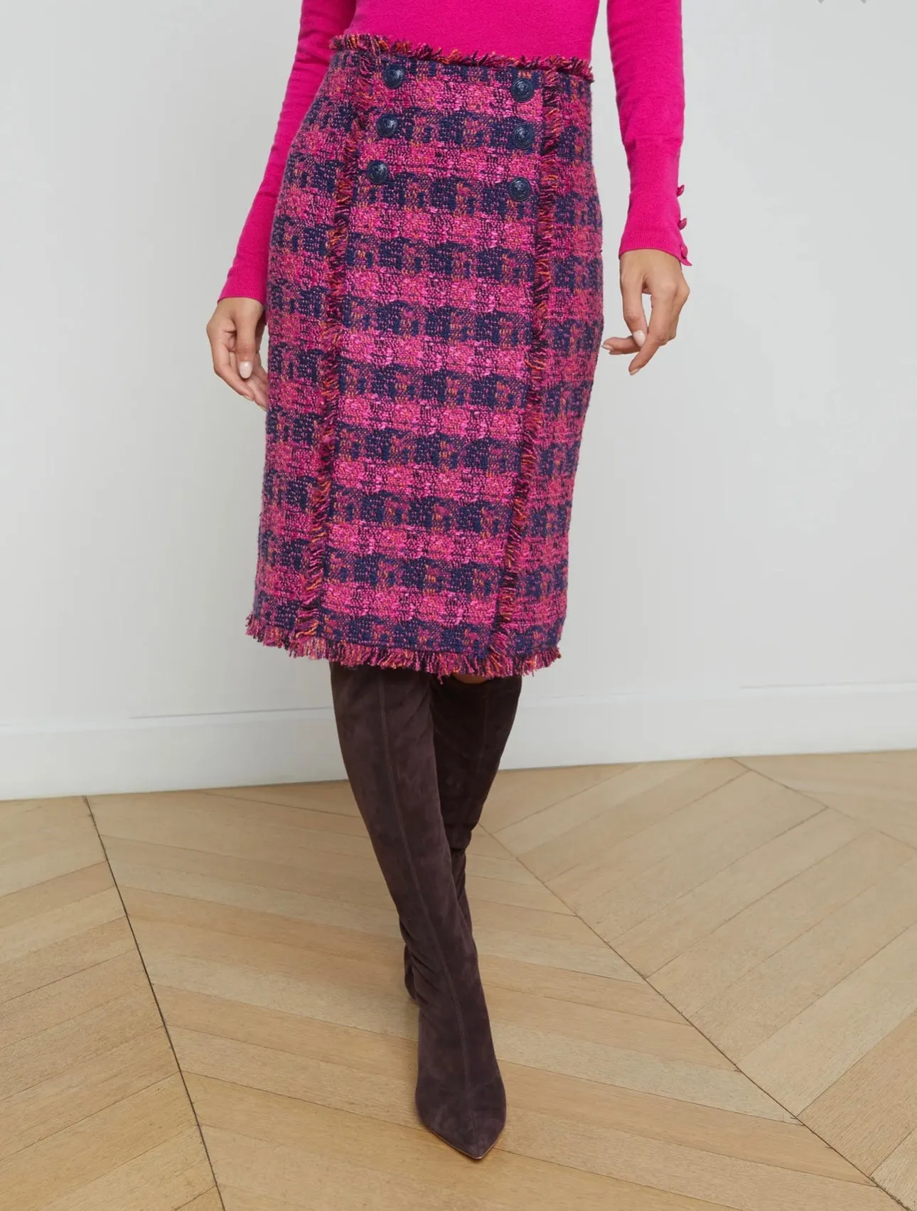 L’AGENCE - Kitty Tweed Button Skirt - Midnight/Acai/Ruby Tweed