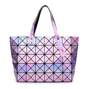 Laser Women Dazzle Color Plaid Tote Casual Bags Female Fashion Fold Over Handbags Lady Sequins Mirror Saser Bag Bao Bao