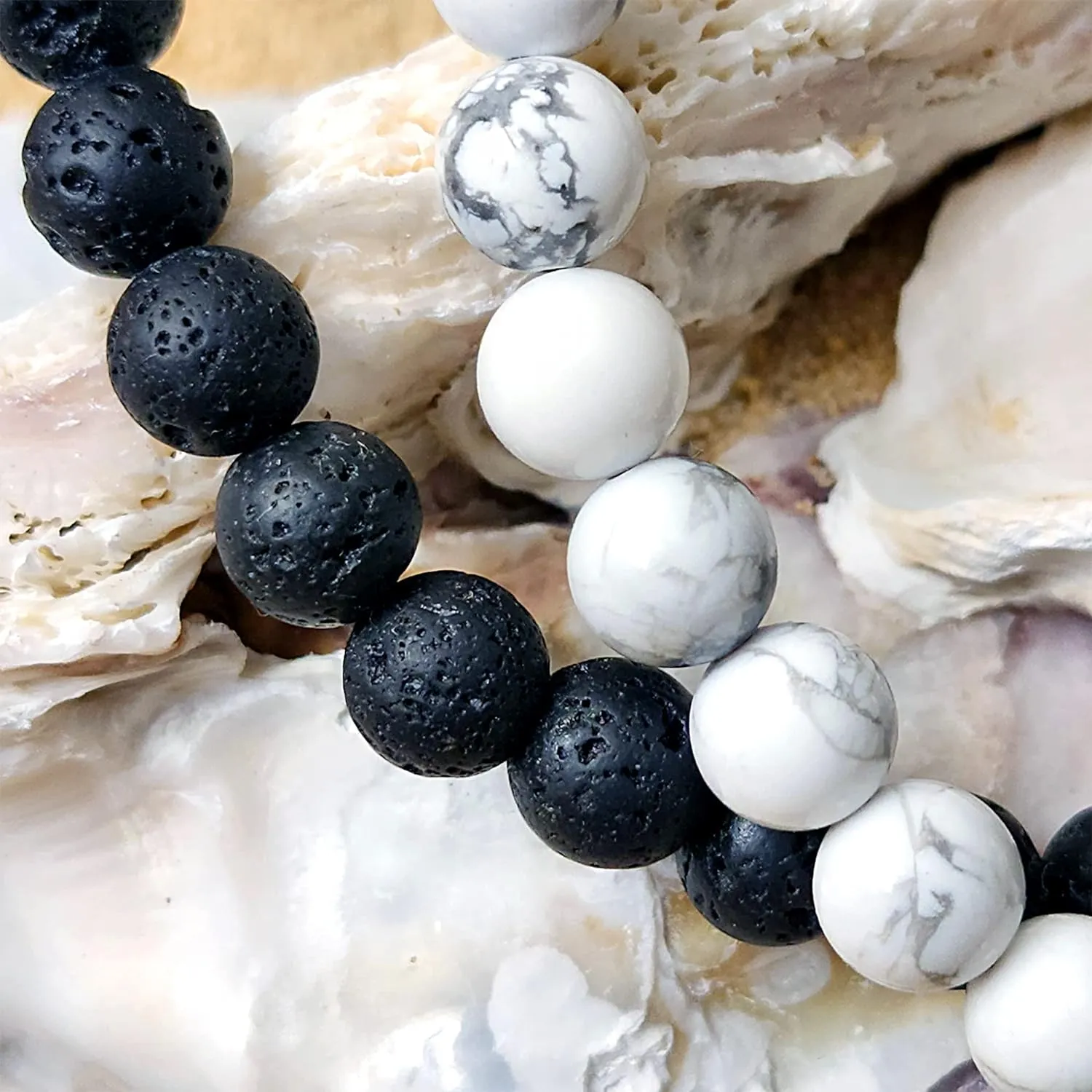 Lava Stone Chakra Bracelet Couple Set – Natural Lava Rock Gemstone Crystal Bracelet for Anxiety, Stress Relief, Reiki Healing – Howlite Yoga Beads Stretchy Bracelet Bangle Gifts Idea