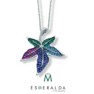 Leaf Pendant with Multicolor Gem Detail