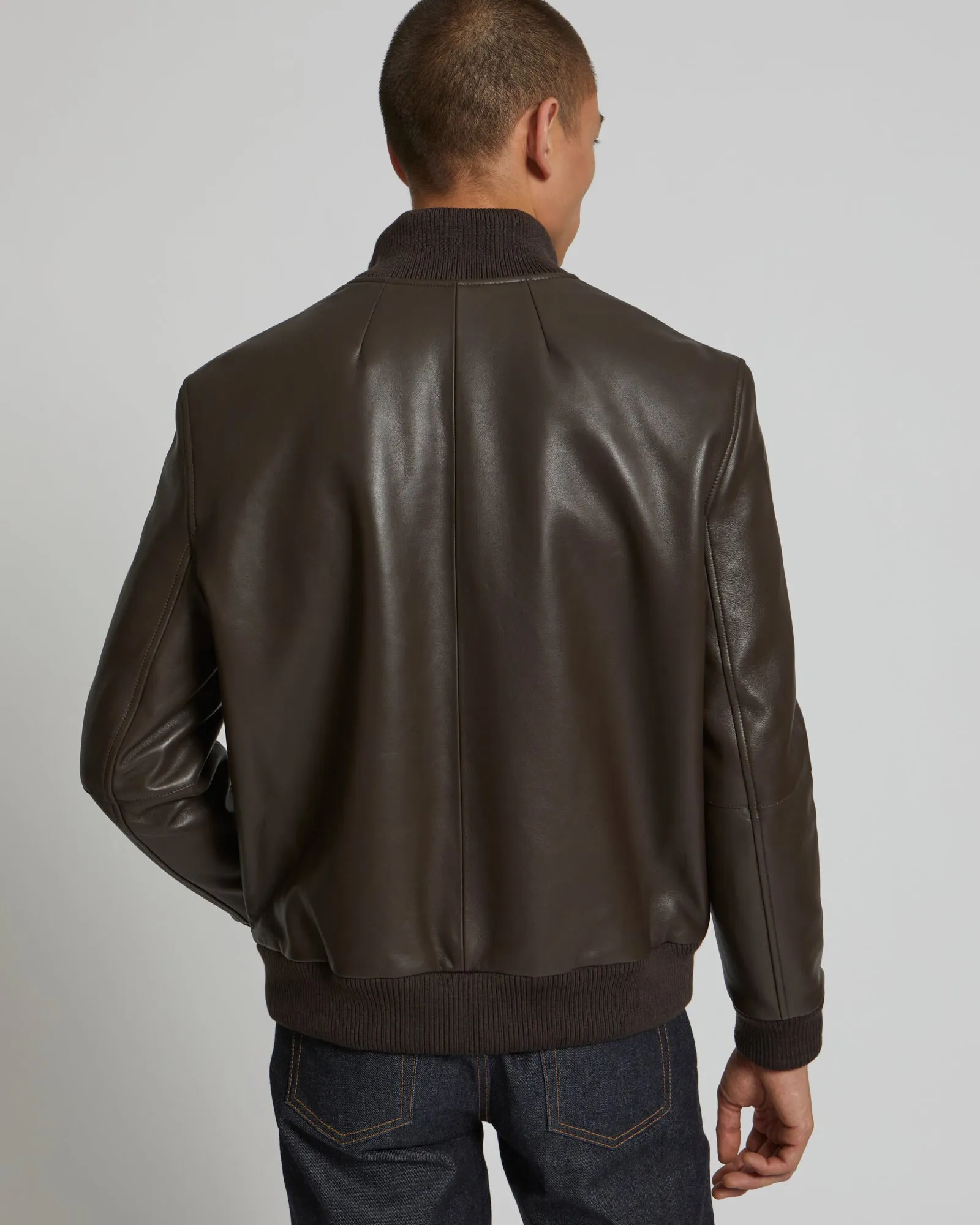 Leather Blouson With Knit Collar