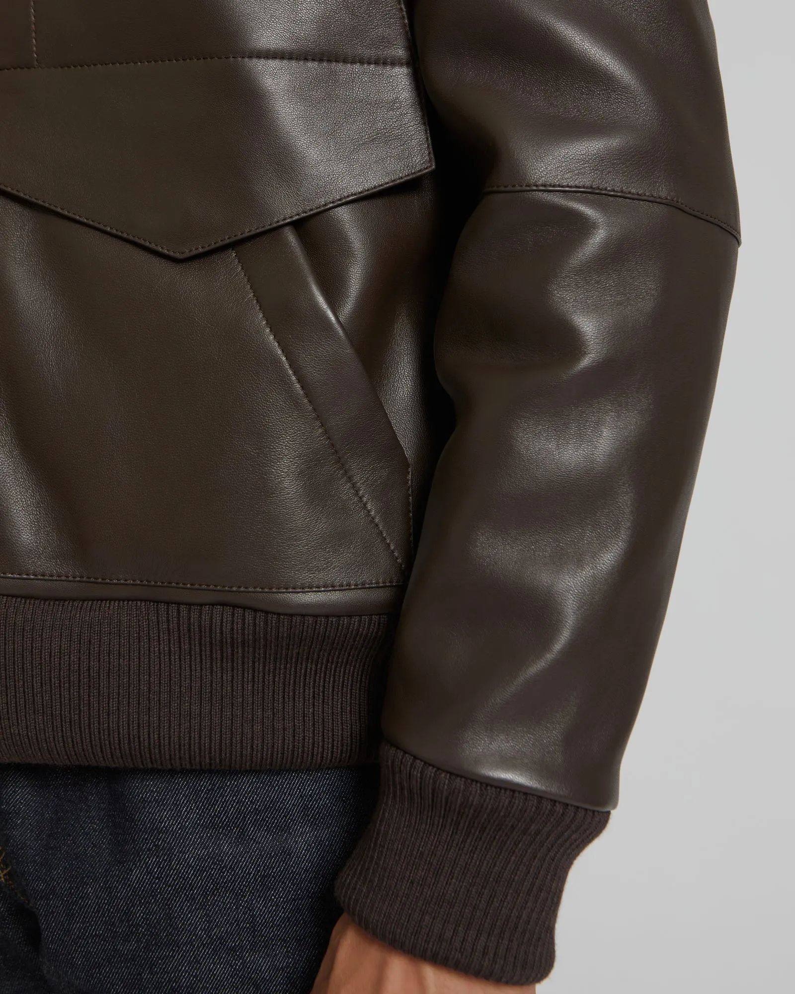 Leather Blouson With Knit Collar