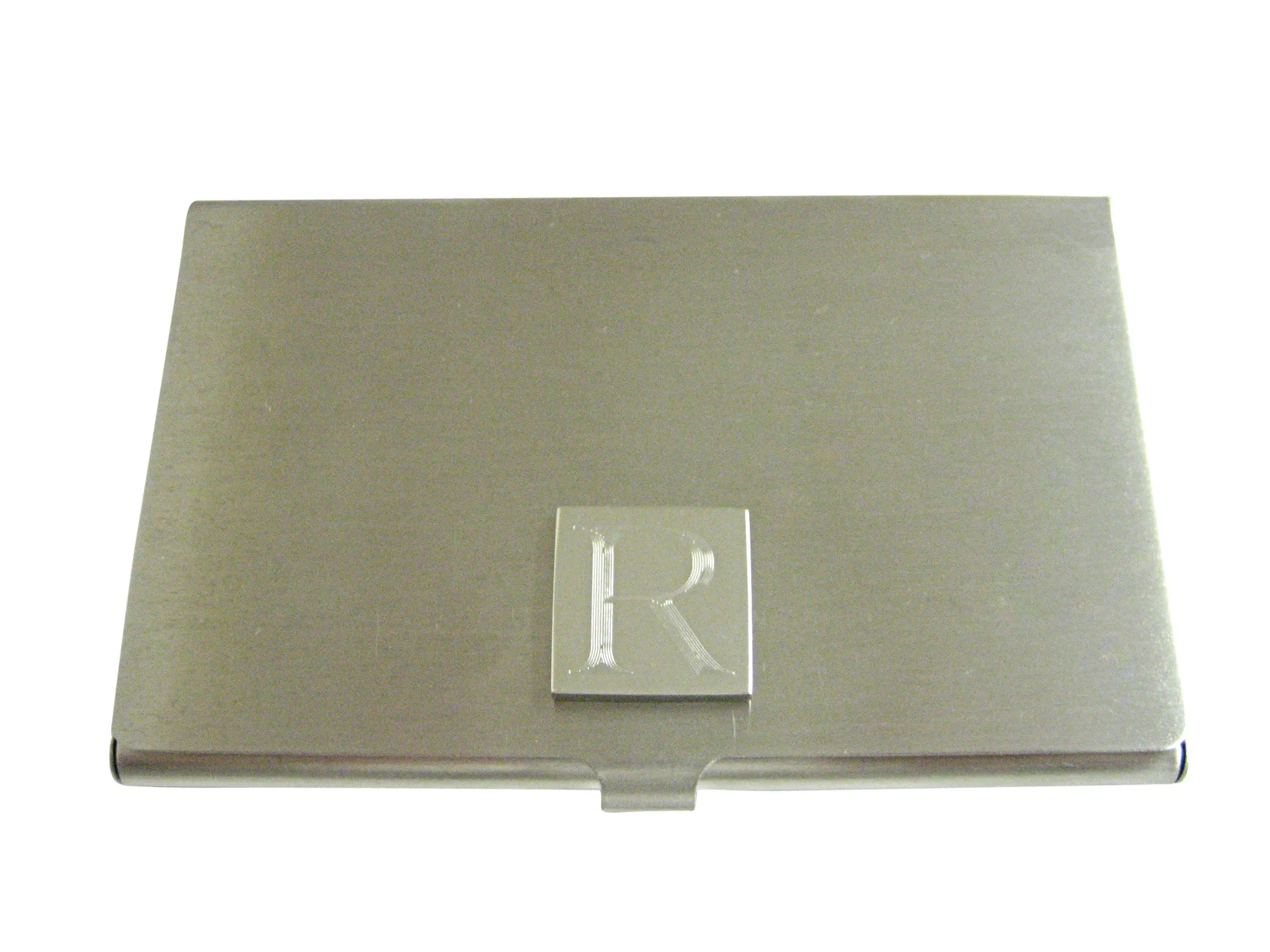 Letter R Etched Monogram Business Card Holder