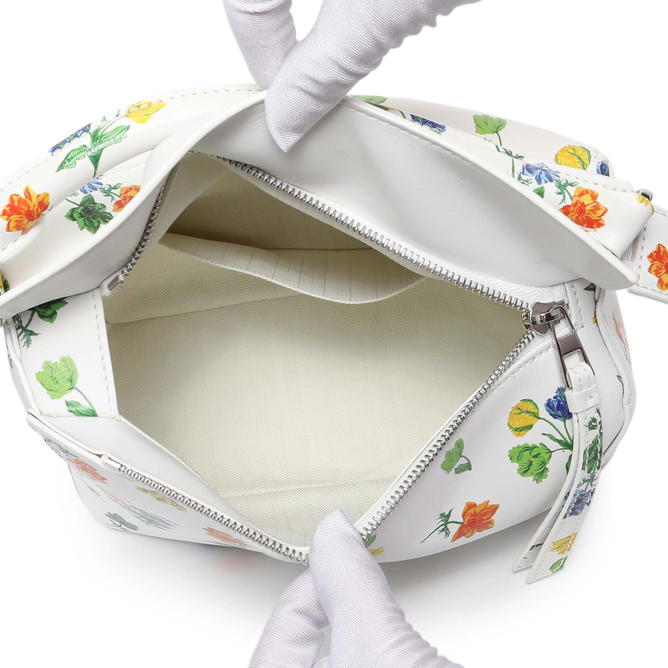 Loewe White Flower Print Calfskin Small Puzzle Edge Bag
