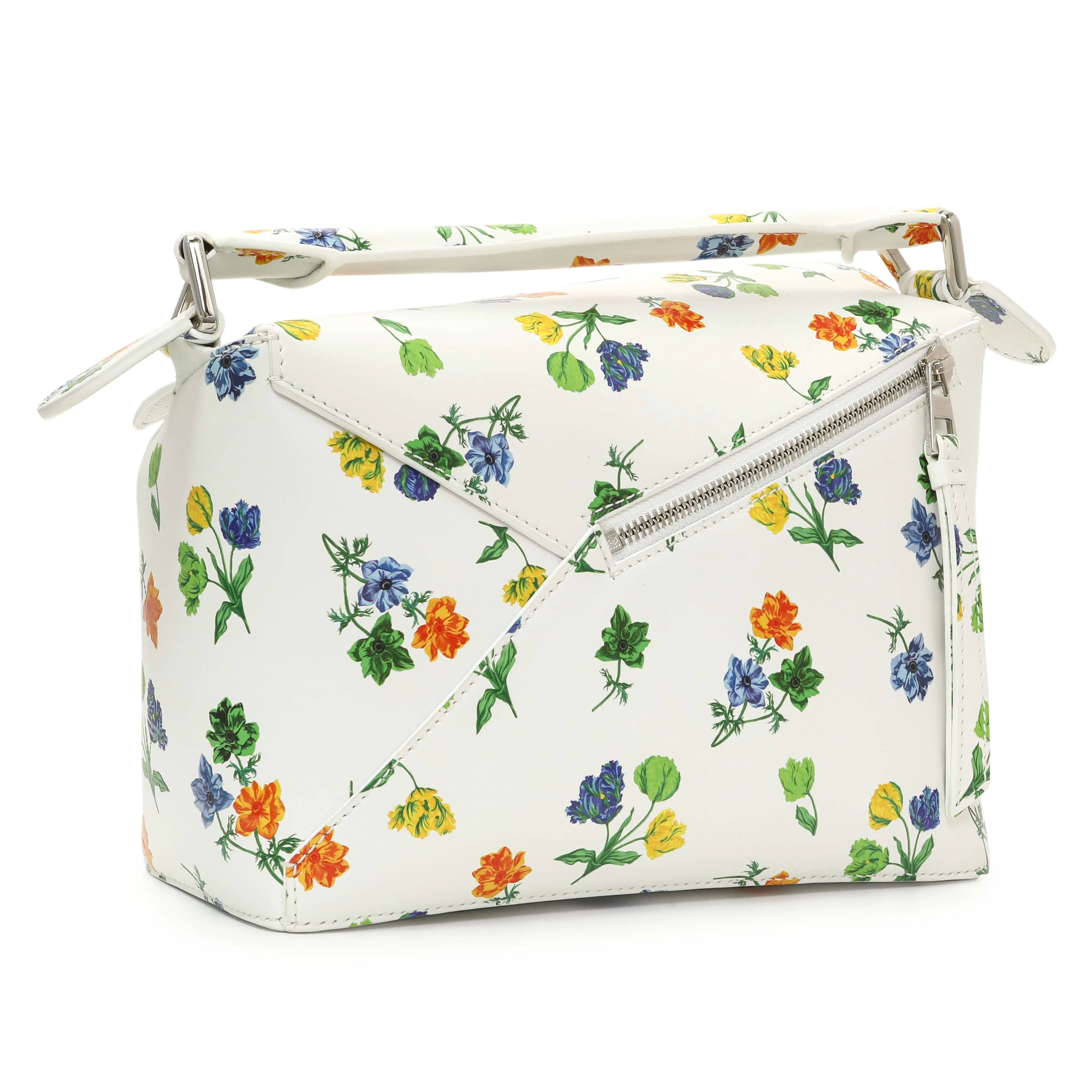 Loewe White Flower Print Calfskin Small Puzzle Edge Bag