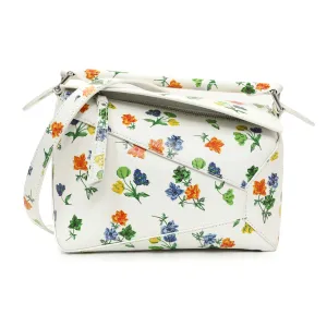 Loewe White Flower Print Calfskin Small Puzzle Edge Bag