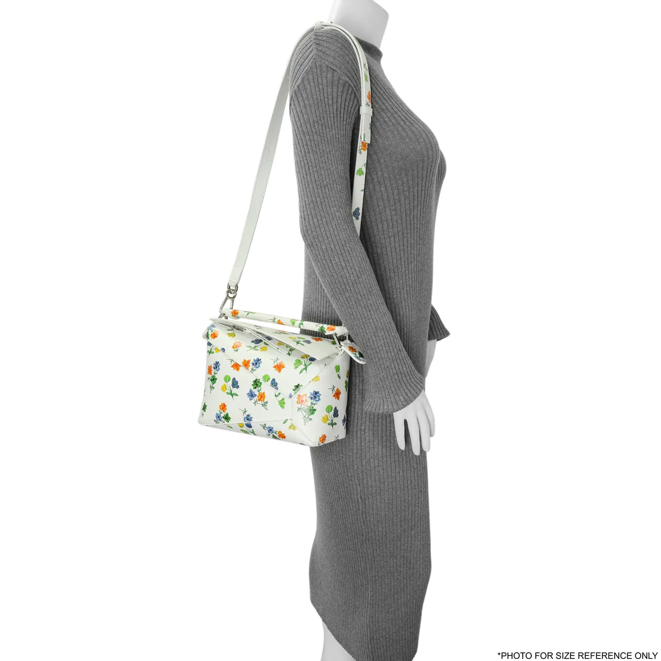 Loewe White Flower Print Calfskin Small Puzzle Edge Bag