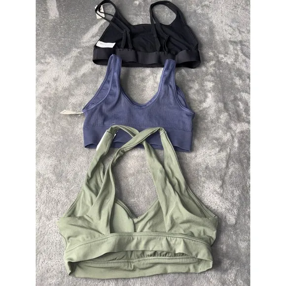 Lot Of 3 Aerie Real Good Ribbed Sports Bra Womens Small Multicolor Nylon Stretch