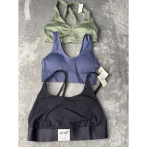 Lot Of 3 Aerie Real Good Ribbed Sports Bra Womens Small Multicolor Nylon Stretch
