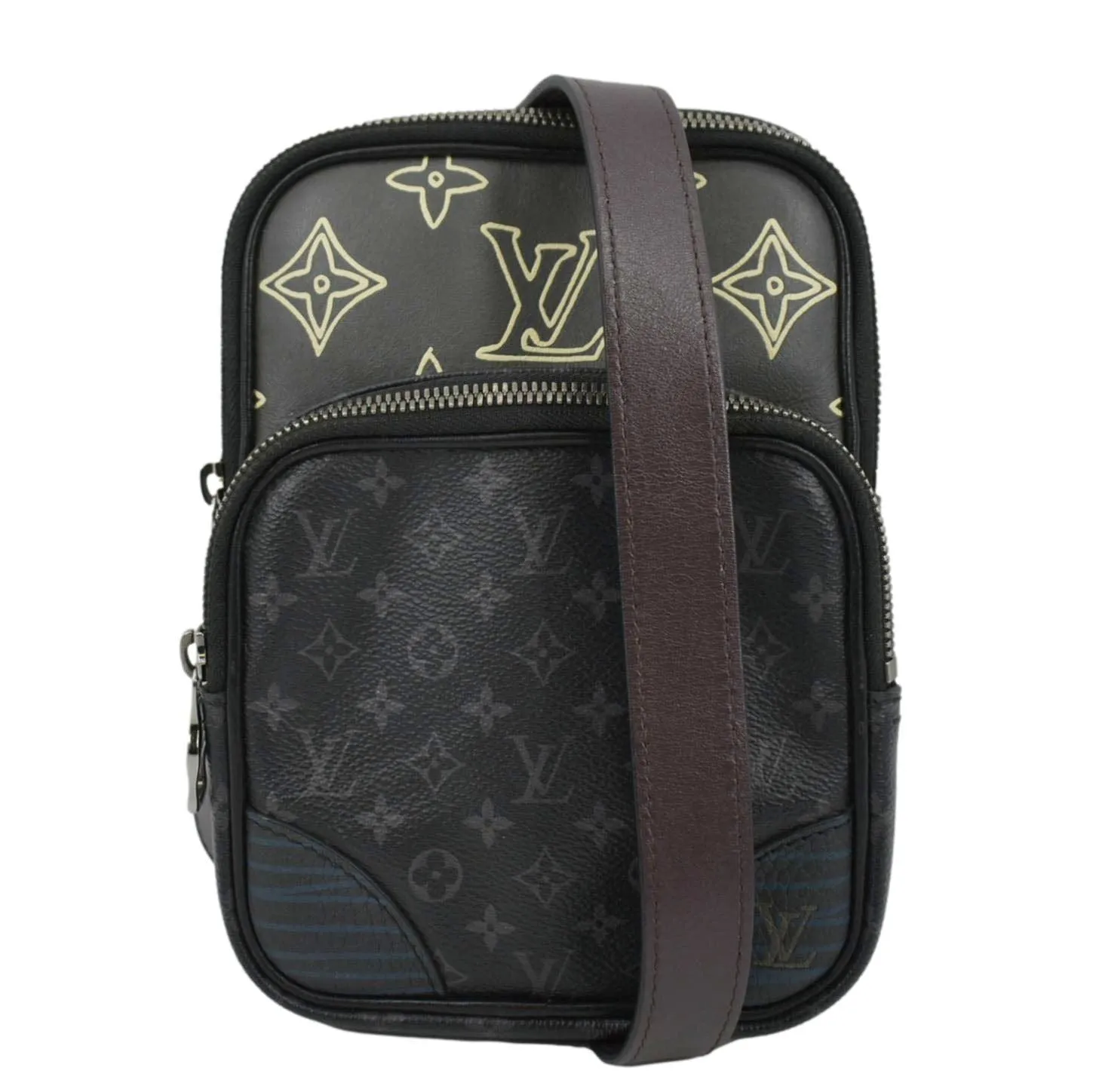 LOUIS VUITTON Avenue Sling Patchwork Monogram Eclipse Crossbody Bag Grey