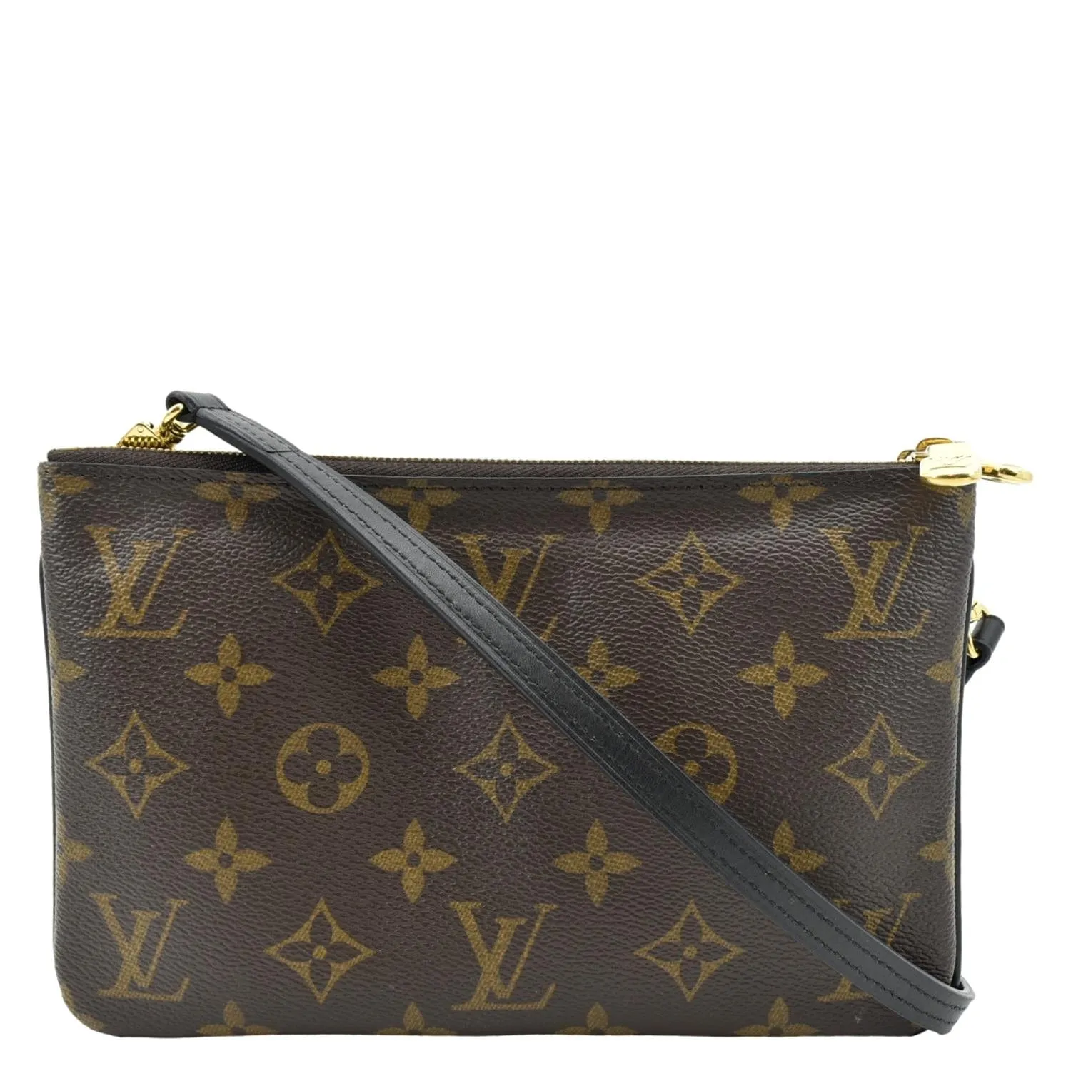 LOUIS VUITTON Double Zip Pochette Reverse Monogram Giant Crossbody Bag Brown