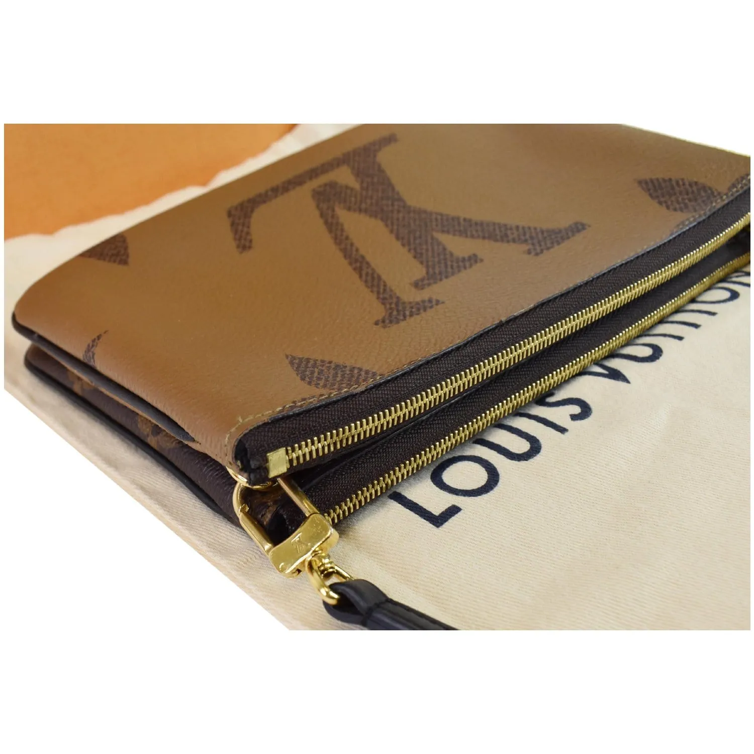 LOUIS VUITTON Double Zip Pochette Reverse Monogram Giant Shoulder Bag Brown