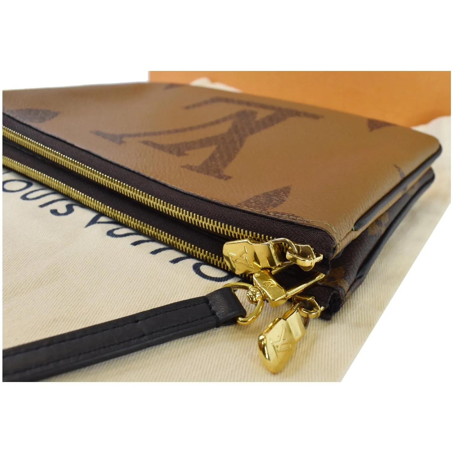LOUIS VUITTON Double Zip Pochette Reverse Monogram Giant Shoulder Bag Brown