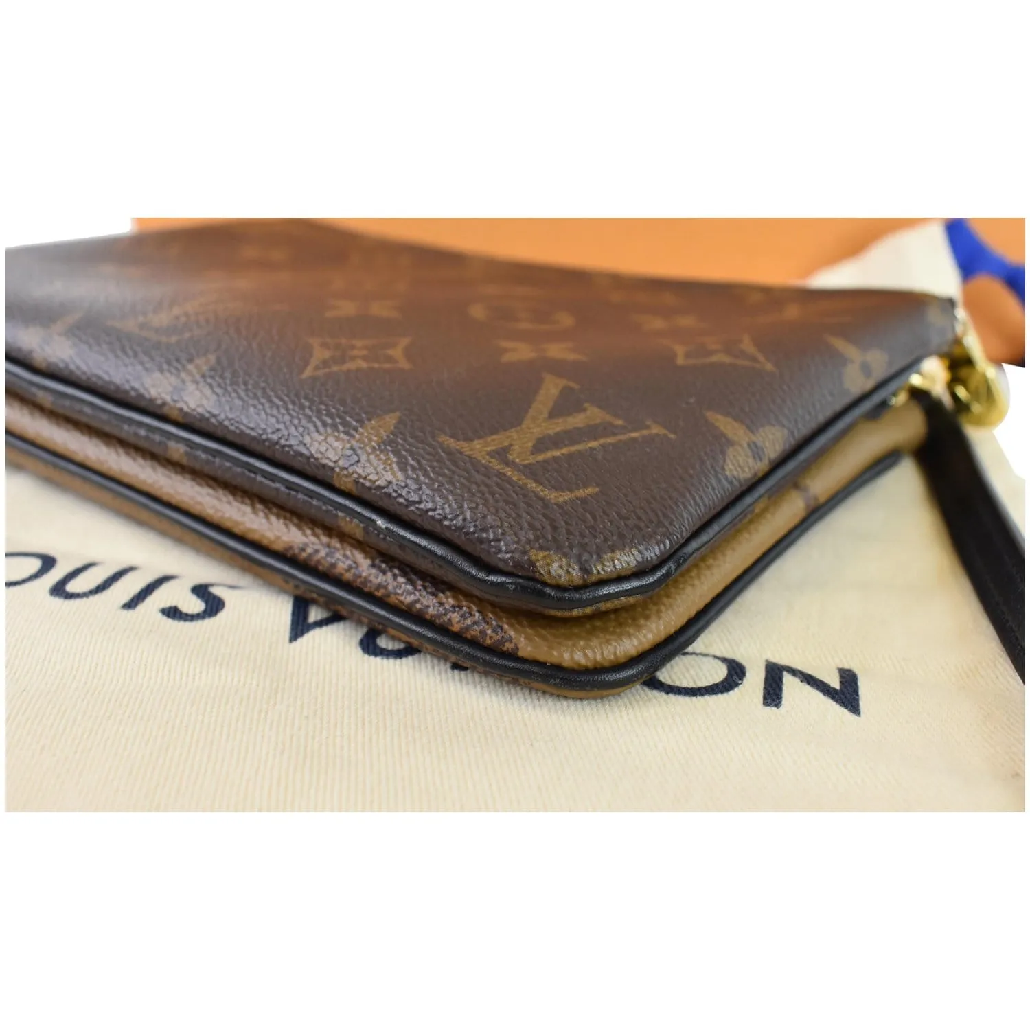 LOUIS VUITTON Double Zip Pochette Reverse Monogram Giant Shoulder Bag Brown