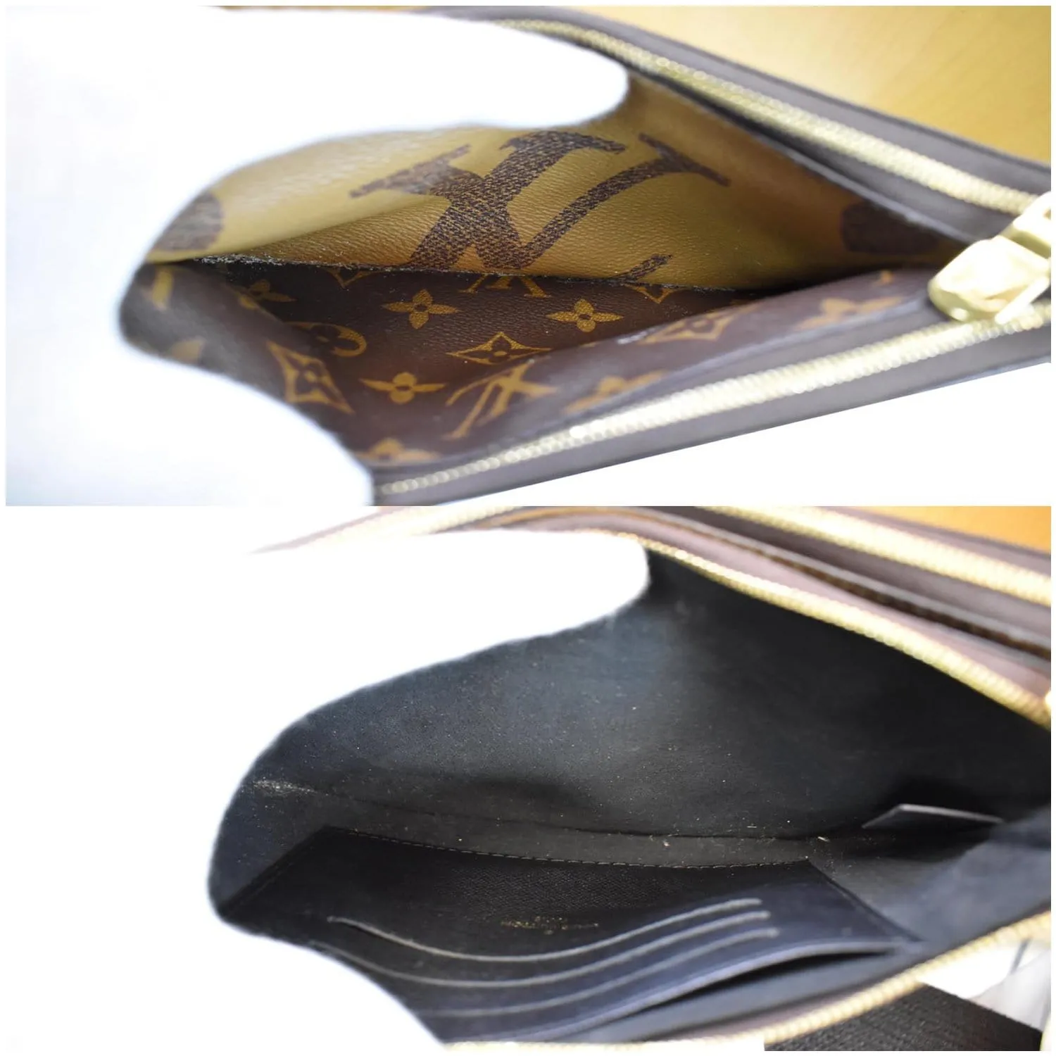 LOUIS VUITTON Double Zip Pochette Reverse Monogram Giant Shoulder Bag Brown
