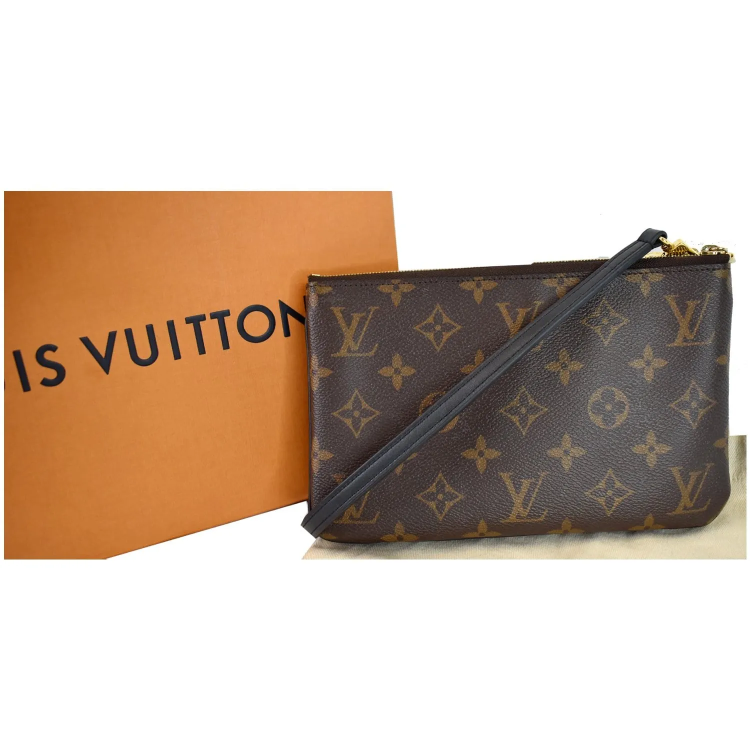 LOUIS VUITTON Double Zip Pochette Reverse Monogram Giant Shoulder Bag Brown